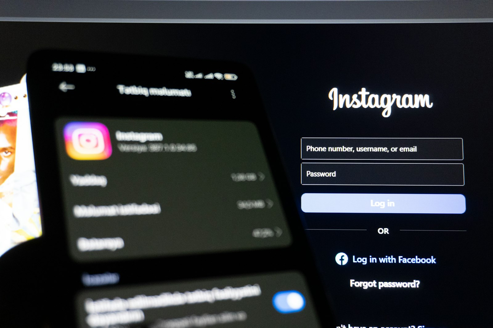 An Instagram login screen asking for a username and password